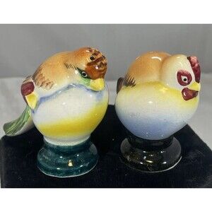 Vintage Porcelain Hand Painted Bird Salt & Pepper Shakers w/ Corks